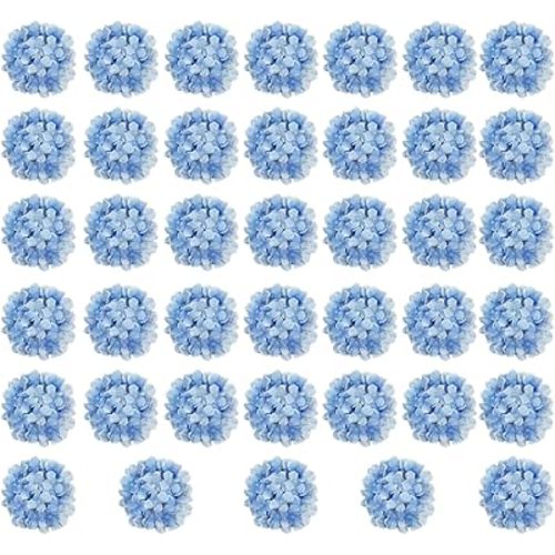Blue Hydrangea Artificial Flowers Bulk, 40 Pcs Faux Hydrangea Flowers Heads, Artificial Fake Silk Hydrangea Flowers with Stems, Blue Flowers Artificial for Decoration Wedding Décor