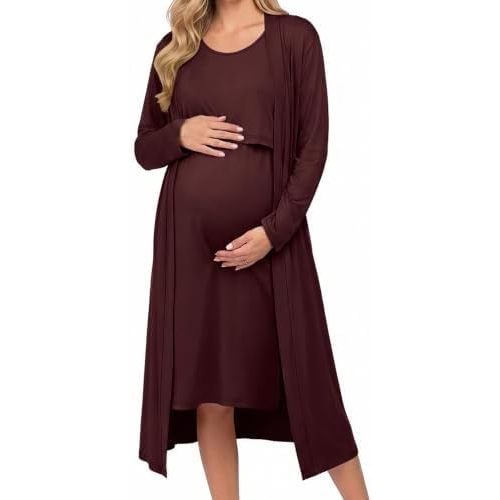 Ekouaer Nursing Gown and Robe Set Labor Delivery Nightgown Hospital Dress