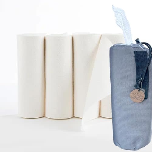 100% Cotton Dry Wipes with Dispenser Bag & 4 Refills | Wild & Pure | Unbleached | Compostable | Reusable or Disposable | Made in USA | Soft & Absorbent (5 Rolls with 30 sheets each)