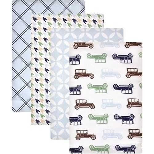 Hudson Baby Unisex Baby Cotton Flannel Receiving Blankets, Blue Cars, One Size