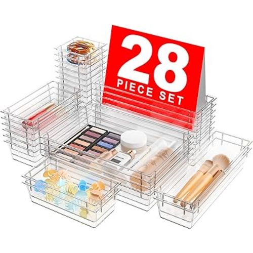 A-LuGei 【Military Grade】 Drawer Organizer, 【𝟱𝗦𝗶𝘇𝗲】 Clear Makeup organizer, 【Holds 177 Items】 Bathroom Organizers and Storage, Plastic Desk Organizer Divider, Organizer Bins for Office Vanity