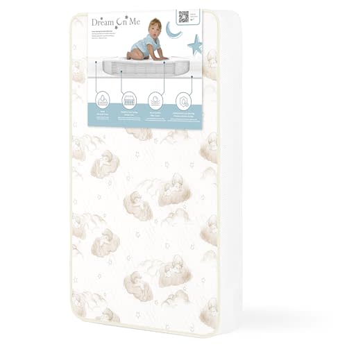 Dream On Me 2-in-1 Breathable Dual-Sided Portable/Mini Crib Coil Mattress – 3” Firm Innerspring Core, Waterproof Vinyl Cover, GREENGUARD Gold Certified, Fits Standard Mini & Portable Cribs