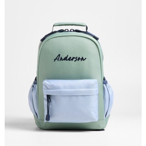 Personalized Green and Blue Colorblock Small Kids Backpack with Side Pockets