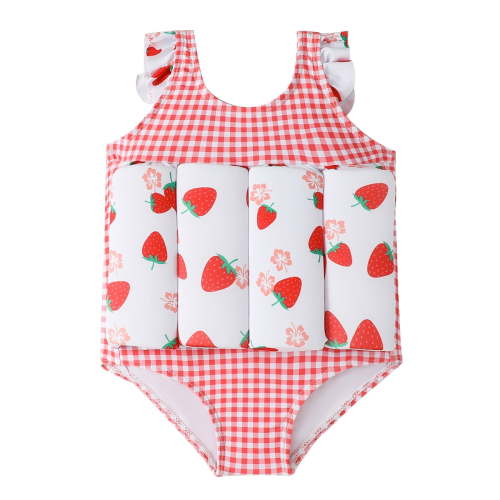 IBTOM CASTLE Kids Float Swimsuit Buoyancy Sticks for Baby Boys Girls One Piece Floating Swim Vest Training Aid Swimwear 12-18 Months Red Strawberry