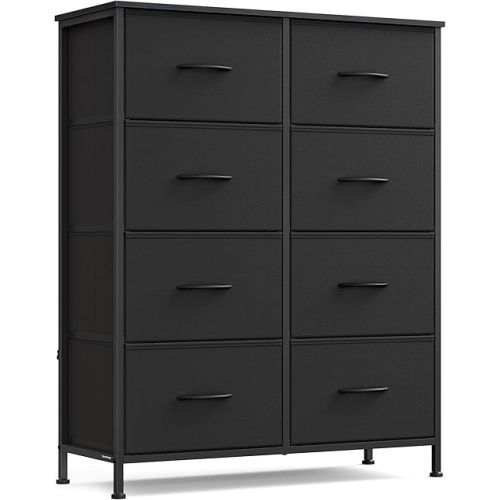 SONGMICS Dresser for Bedroom, Chest of Drawers, Steel, MDF, 8 Non-Woven Fabric Drawers, Storage Organizer Unit, Closet, Entryway, Ink Black and Ebony Black LGS124B01S