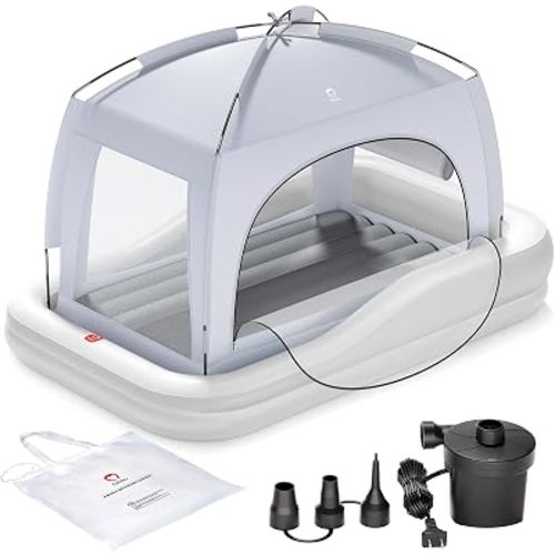 QPAU Inflatable Kids Air Mattress with Tent and Fast Electric Pump, Ages 3+
