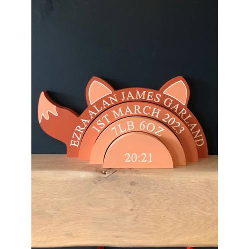 Personalised rainbow stacker, engraved fox rainbow stacker, fox rainbow stacker, new baby gift