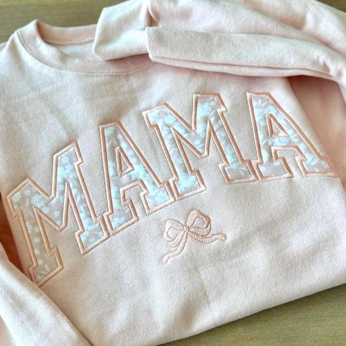 Personalized Mama Embroidered Sweatshirt | Floral Peach Appliqué | Custom Name Sleeve | Mom Gift | Mothers Day