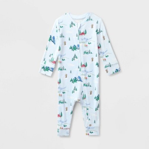 Baby "Tis the Ski-son!" Cozy Knit Holiday Matching Family Pajama Union Suit - Wondershop™ Blue 3-6M