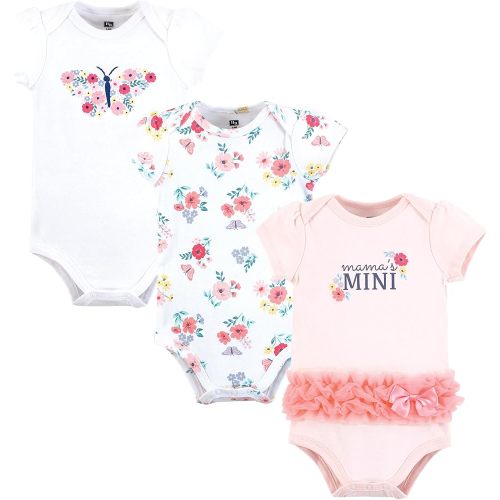 Hudson Baby Infant Girls Cotton Bodysuits 3-Pack, Butterfly Floral Tutu, 3-6 Months