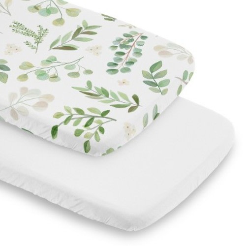 Sweet Jojo Designs Boy, Girl, Gender Neutral Baby Bassinet Fitted Sheets Set Botanical Green and White 2pc