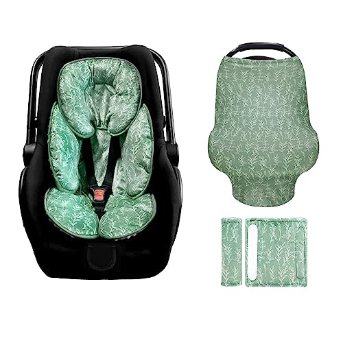 Baby Car Seat Head and Body Support,Baby Car Seat Strap Covers Shoulder Pads for Baby Kid,Baby Car Seat Cover Girls, Infant Carseat Canopy
