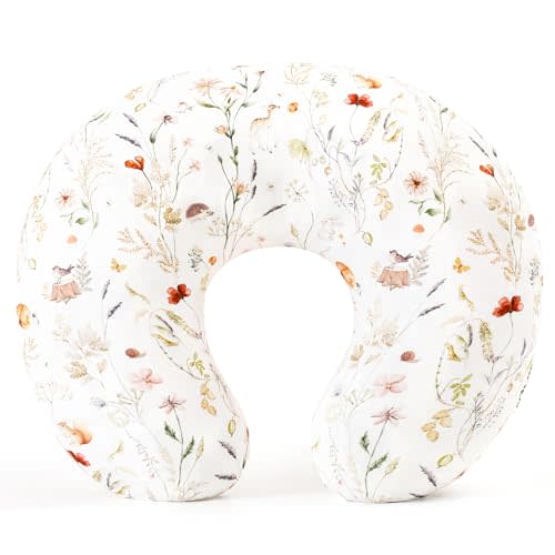 GRSSDER Reversible Nursing Pillow Cover, Ultra Soft Stretchy Minky Removable Nursing Covers Fitted for Breastfeeding Pillows Snug and Safe, Comfortable Slipcover for Girls, Stylish Original Print