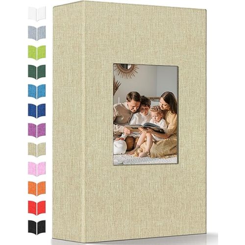 Photo Album 4x6 with 300 Pockets,Slip-in Picture Albums,Linen Cover Memory Book with Front Window,White Page Vertical Photo Book for Wedding,Family,Anniversare,Baby,Vacation