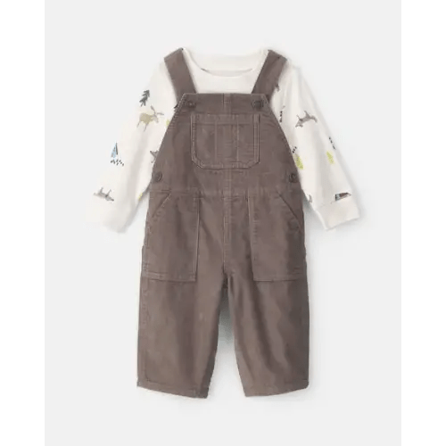 Baby Boy 2-Piece Outdoors Corduroy Long-Sleeve Overall Set - Brown/Cream | Carter's