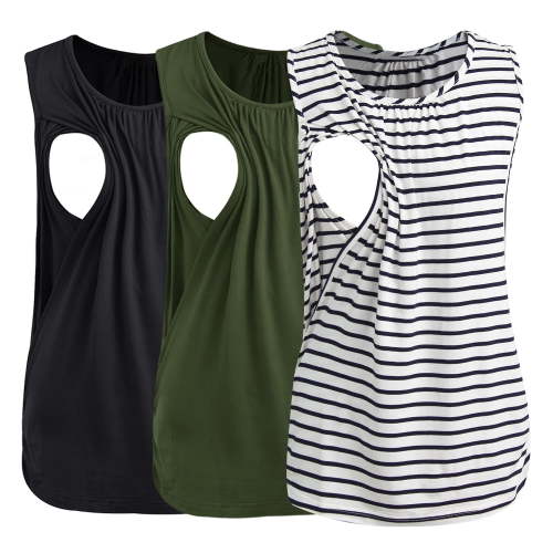 Smallshow Women's Maternity Nursing Tank Top Ruched Breastfeeding Clothes 3-Pack