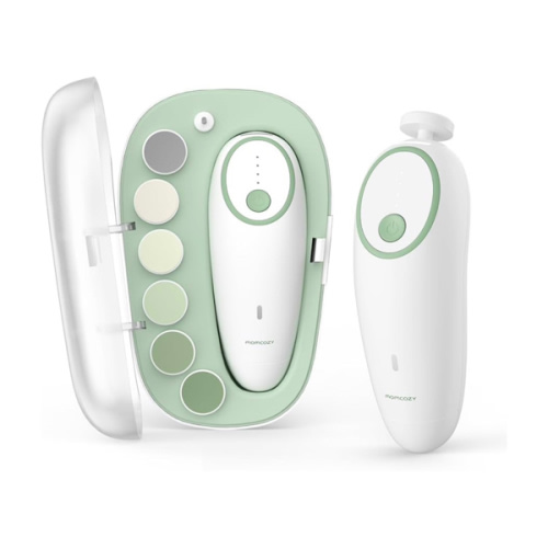 Momcozy Baby Nail File Electric, Gentle Baby Nail Trimmer Electric, Baby Nail Clipper with Night Light, 7 Grinding Head Replacement Pads, Green