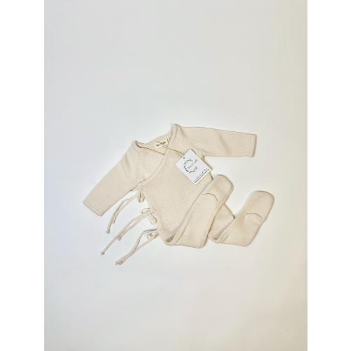 Cross Tie BodySuit | 100% cotton Jumpsuit for baby | Preemie and Newborn | Emmanuel- Sage Green