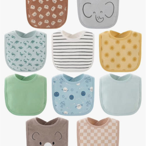 The Peanutshell Baby Boy or Girl Terry Bibs Set of 10-100% Cotton, Soft, Absorbent Baby Bibs for Boys and Girls, Unisex Toddler Baby Boy or Girl Bibs Set, Newborn & Infant Bib - Soft Neutral