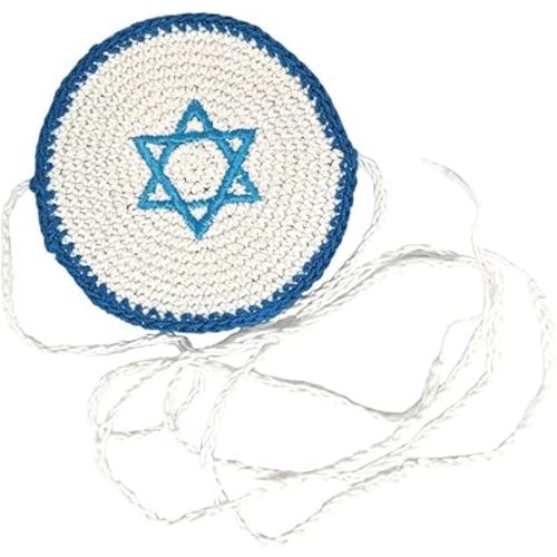 Baby Kippah with Ties - Blue Star of David - Jewish Yamaka with Straps - Yarmulke - Brit Milah - Bris