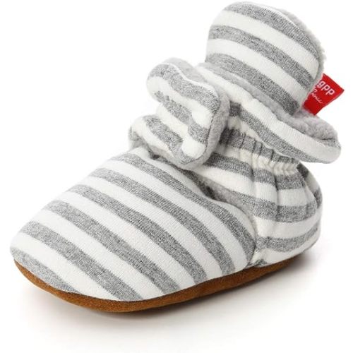 HsdsBebe Unisex Newborn Baby Cotton Booties Non-Slip Sole for Toddler Boys Girls Infant Winter Warm Fleece Cozy Socks Shoes