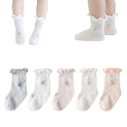 WATOCHE Baby Toddler Girls Ruffle Socks Girl's Frilly Dress Baby Summer Mesh Solid Crew Socks