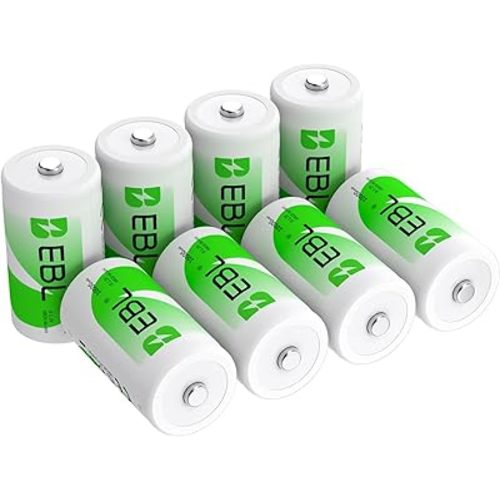EBL Pack of 8 10000mAh Ni-MH D Cells Rechargeable Batteries, Battery Case Included