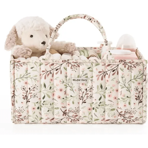 Blissful Diary Floral Diaper Caddy Organizer, Stylish Nursery Storage Basket, Gift for Baby Shower, Baby Registry Must Have, Newborn Essentials, Pastoral Daisy