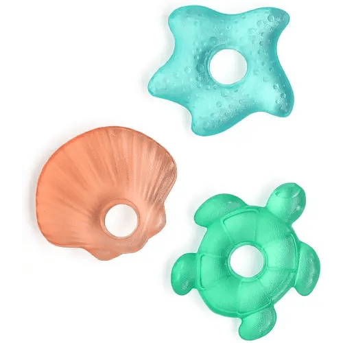 Itzy Ritzy Water-Filled Teethers - Cold Cutie Coolers Textured On Both Sides to Massage Sore Gums & Emerging Teeth - Can Be Chilled in Refrigerator, Set of 3 Seaside Water Teethers