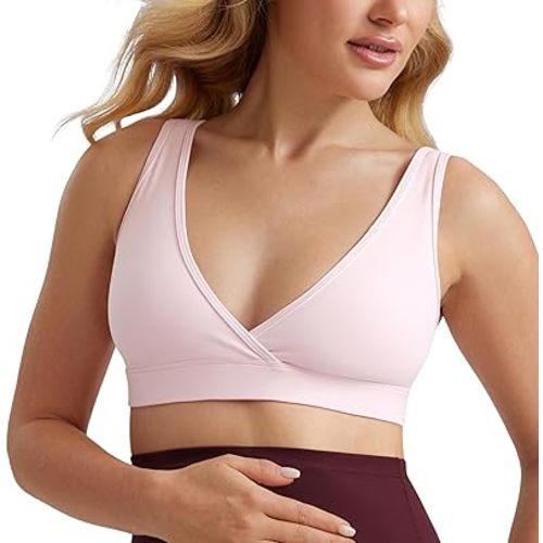 CRZ YOGA Butterluxe Maternity V Neck Nursing Bras - Wireless Sleep Breastfeeding Lounge Womens Pregnancy Bralette Comfy