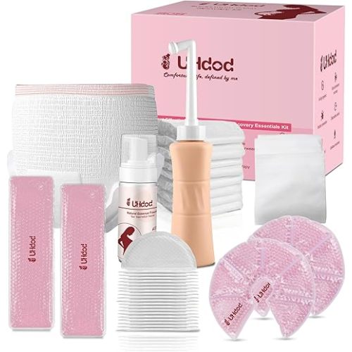 UHdod Postpartum Essentials Recovery Kit, Postpartum Kit for Women After Birth Labor Delivery Postpartum Care Kit, Disposable Underwear Cold Pads Cooling Foam Peri Bottle Nursing Pads Breast Ice Packs