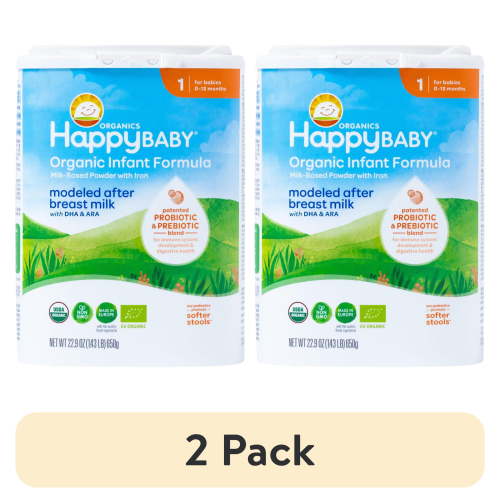 (2 pack) Happy Baby Organics Stage 1 Organic Infant Formula with Probiotic & Prebiotic Blend, 22.9 OZ Container UNIT