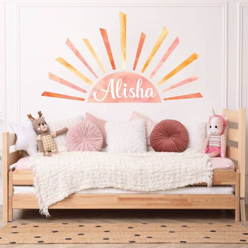 Half Sun Name Wall Decal – Rainbow Sun Wall Decals - Watercolor Boho Decals – Custom Name Wall Decor – Sunshine Nursery Girls Room Decor