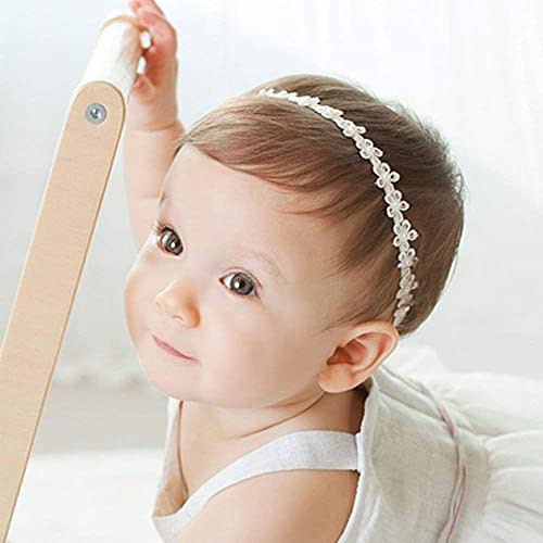 RQJ Christening Headband Baptism Halo Toddler Lace Headband Bows Flowers Pearl Baby Hair Accessories