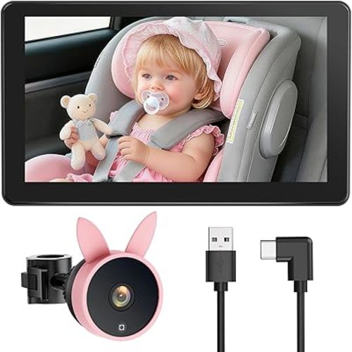 BV4 USB Car Baby Camera, 7" 1080P HD Screen, Clear Auto IR Night Vision Back Seat Camera, Easy Install & Adjustable Brightness, Baby Shower & First Birthday Gift for Girls, Pet Friendly
