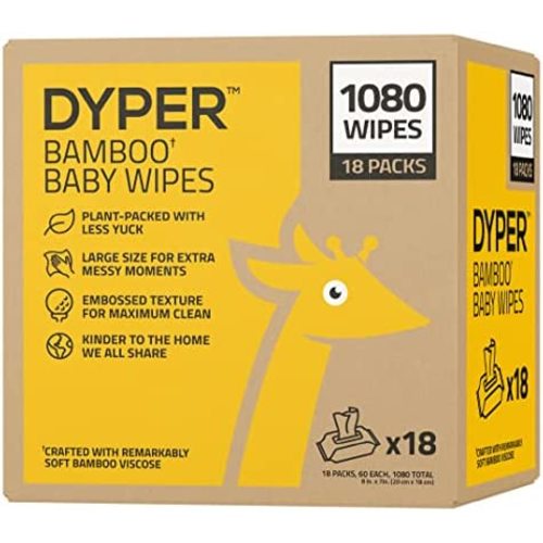 DYPER Viscose from Bamboo Baby Wet Wipes | Unscented for Sensitive Newborn Skin | Hypoallergenic | Honest Ingredients | Made with Plant-Based* Materials + 99% Water | Face & Hand | 18 Packs (1080 Count)