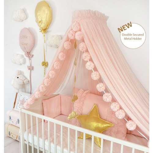Pink Crib Canopy Nursery Baby Girl Canopy for Crib Baby Rooms Decor Girl Baby Shower  Gift Princess Nursery Rooms  Canopy with stand holder