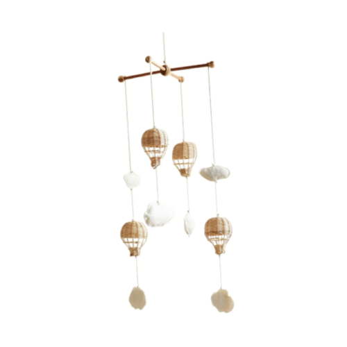 Baby Mobile for Crib Clouds Ornament Decor Rattan Hot Air Balloon Pendant for Infants 0-6 Months Children's Room Bedroom