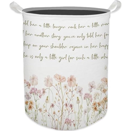 Boho Wildflower Nursery Baby Laundry Basket, Toybox for Girls Room, Boho Floral Nursery Girl Laundry Hamper Waterproof Collapsible Clothes Toys Storage Bin Organizer for Girls Room Playroom