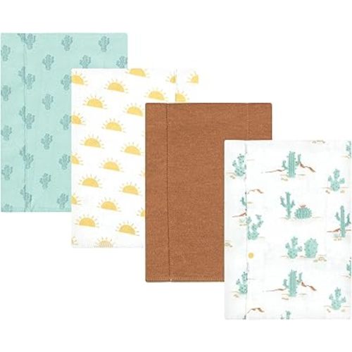 Hudson Baby Unisex Baby Cotton Poly Flannel Burp Cloths, Desert Cactus 4-Pack, One Size