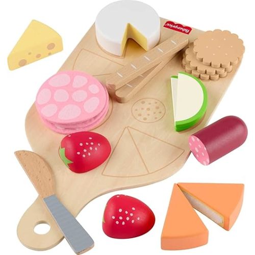 Fisher-Price Wood Pretend Play Toy Charcuterie Board Set, 19-Piece Playset with Wood & Fabric Food for Preschool Kids Ages 3+ Years