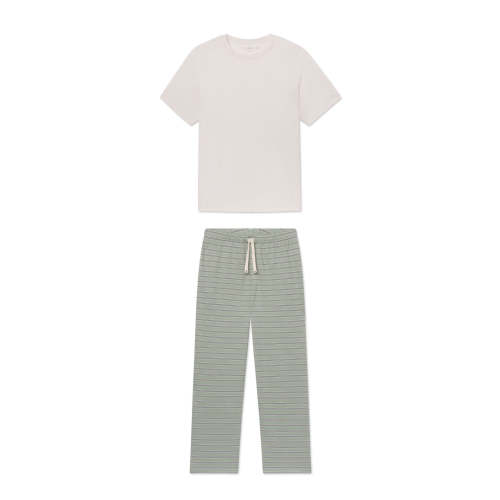 LAKE | Men | Pima Cotton Pajamas | Smoke Green Stripe Men's Pima Sleep Short-Long Set