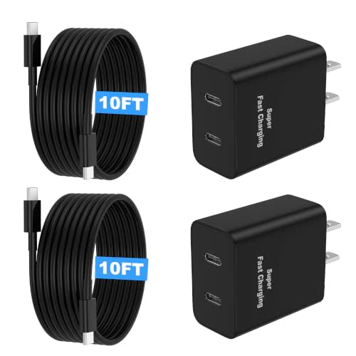 Super Fast Charger USB C, 45W Dual Port Android Phone Type C Charger 2Pack | 10FT Long USB C Cable for Samsung Galaxy S26/S25/S24/S23/S22, for Apple iPhone 17/16/15 -Charge School, Home, Office & Travel