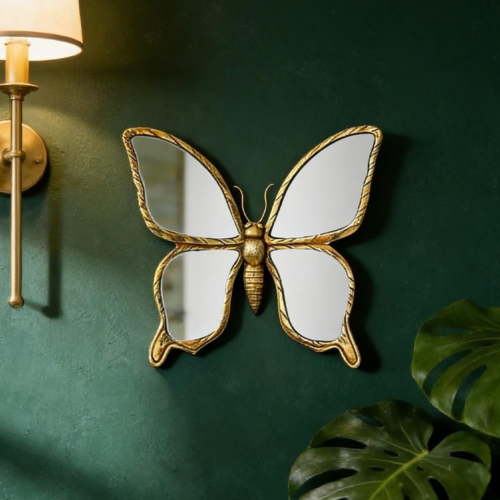Decorative Bug Insects Animals Beetle Mirrors - Gold Resin Butterfly Glass Wall Decor, Perfect for Victorian and European Themed Homes(1pcs-Butterfly)
