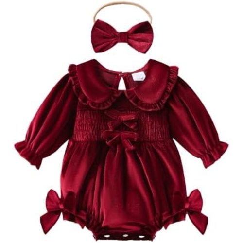 Infant Baby Girl Velvet Bubble Romper Set Long Sleeve Fall Winter Clothes