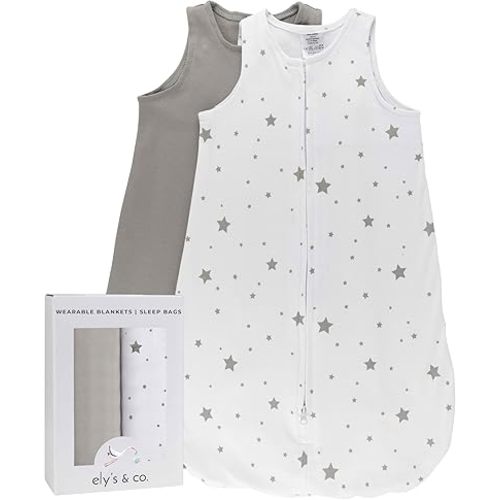 Baby Wearable Blanket - Baby Sleep Sack 100% Cotton - Sleep Sack 3-6 Months - Comfy Soft Lightweight, 2-Pack Set Gender Neutral Grey