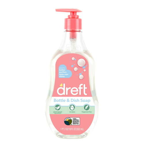 Dreft Plant-Based Liquid Dish Soap and Dishwashing Detergent for Baby Bottle, Fragrance Free Baby Essentials, 18 fl oz