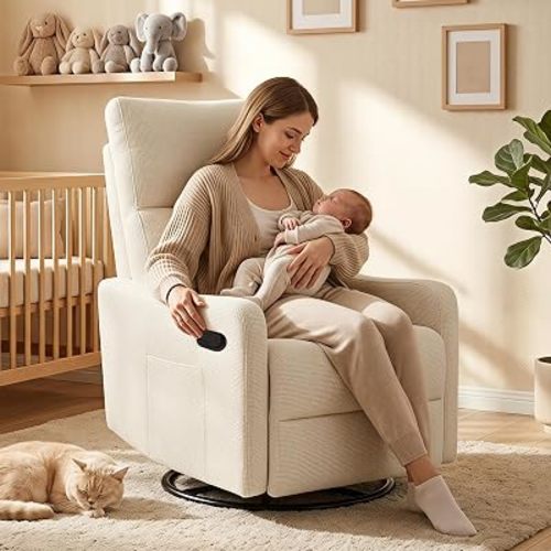 Swivel Rocker Recliner Chair, Manual Nursery Glider for Small Spaces
