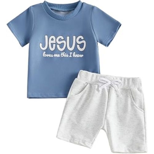 Hekkomird Baby Boy Cute Letter Short Sleeve T-shirt Top And Elastic Drawstring Shorts Toddler Summer Clothes