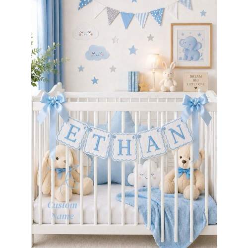 Custom Baby Name Banner, Embroidered Nursery Wreath, Personalized Crib Decor, Newborn Baptism Gift, Fabric Name Flag, Back To School | SHEIN USA